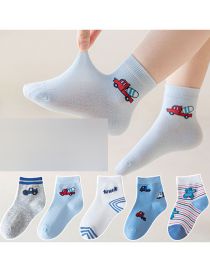 Fashion Engineering Car [spring And Summer Mesh 5 Pairs] Cotton Printed Children's Middle Tube Socks