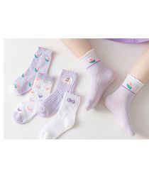 Fashion Lavender Love Rabbit [5 Pairs Of Breathable Mesh Socks] Cotton Printed Children's Middle Tube Socks