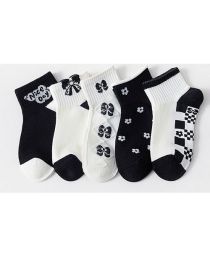Fashion Bow Flower [5 Pairs Of Soft Thin Cotton Socks] Cotton Printed Children's Middle Tube Socks