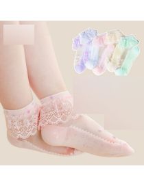 Fashion Lace Princess [summer Ice Silk 5 Pairs] Df1009 Pure Cotton Mesh See-through Middle Tube Socks