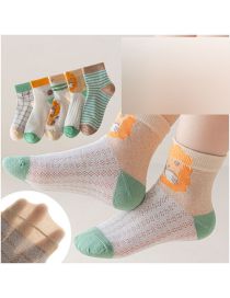 Fashion Cute Lion [5 Pairs Of Thin And Light Mesh] Cotton Printed Children's Middle Tube Socks