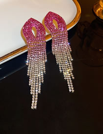 Fashion Golden Gradient Rose Red Copper And Diamond Tassel Earrings