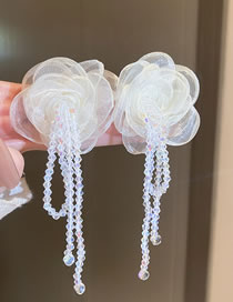 Fashion 33#white Flower Crystal Tassel Alloy Flower Crystal Tassel Earrings