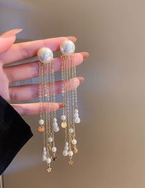 Fashion 39#gold-pearl Tassel Alloy Pearl Tassel Earrings
