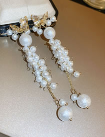 Fashion 42#white-zircon Butterfly Tassel Alloy Diamond Butterfly Pearl Tassel Earrings