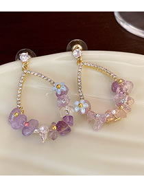 Fashion Purple Alloy Diamond Rubble Beaded Drop Earrings