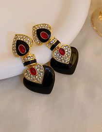 Fashion 4# Black Dripping Oil Love Alloy Diamond Drop Oil Love Heart Earrings