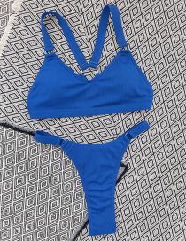 Fashion Blue Nylon Pitted Two-piece Swimsuit