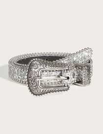 Fashion (silver Buckle) 2cm High-quality 2-piece Set Buckle Car Edge Bead Sequins (silver Bead Pieces) Engraved Buckle Sequined Wide Belt
