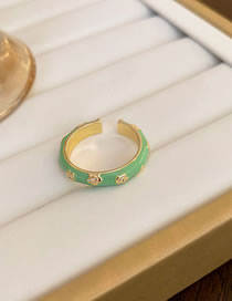 Fashion Ring - Green Alloy Drip Flower Open Ring