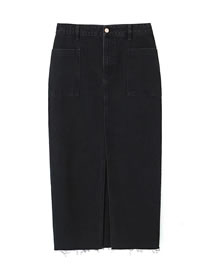 Fashion Black Polyester Denim Slit Skirt