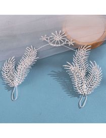 Fashion Silver Rhinestone Feather Crown Headband
