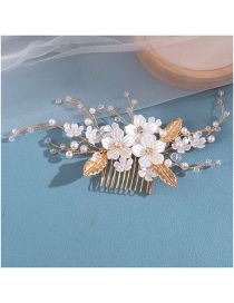 Fashion Platinum Alloy Pearl Flower Hair Comb