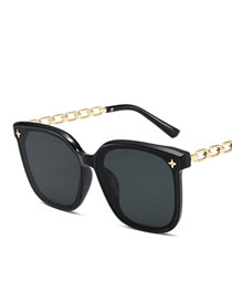 Fashion Bright Black And Gray Film (golden Legs) Pc Square Large Frame Sunglasses