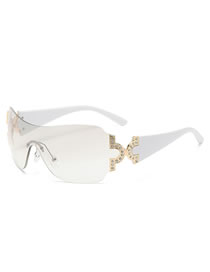 Fashion Gold Frame White Film Rimless One Piece Sunglasses