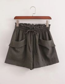 Fashion Grey Polyester Lace-up Oversized Pocket Shorts