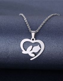 Fashion 19# Stainless Steel Flower Heart Necklace