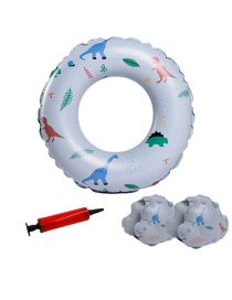 Fashion 60# Blue Dinosaur Swimming Ring + Arm Ring + Pump Combination Pvc Cartoon Children's Swimming Ring Double Airbag Floating Sleeve Set