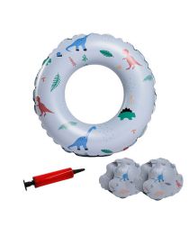 Fashion 70# Blue Dinosaur Swimming Ring + Arm Ring + Pump Combination Pvc Cartoon Children's Swimming Ring Double Airbag Floating Sleeve Set