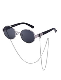 Fashion Gun All Gray Pc-sonnenbrille Mit Ovalem Rahmen Und Kette