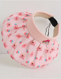 Fashion Strawberry Bear Shell Hat - Pink Cotton Polyester Printed Hollow Sun Hat