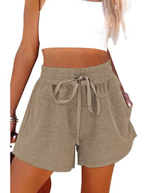 Fashion Brown Polyester Lace-up Elastic Shorts