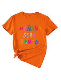 Fashion Orange (color Map) Polyester Letter Print Round Neck Short Sleeves