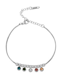 Fashion Silver Zircon Round Beaded Charm Bracelet In Titanium And Steel