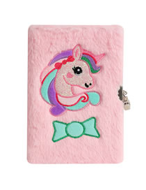Fashion Pink Cartoon Plush Unicorn Notebook With Lock