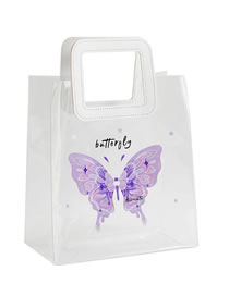 Fashion Purple Butterfly Pvc Printing Transparent Large-capacity Tote Bag