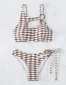 Fashion Maroon Polyester Striped Cutout Tie Swimsuit