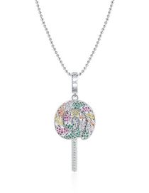 Fashion Pendant + Chain Copper Inlaid Zirconia Lollipop Necklace