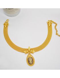 Fashion Gold Alloy Geometric Portrait Mesh Chain Necklace