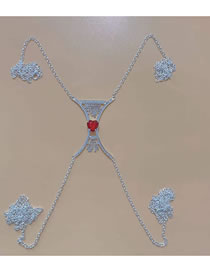 Fashion Red Silver Plated Geometric Rhinestone Body Chain