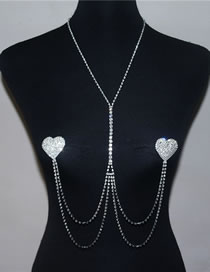 Fashion Silver Geometric Rhinestone Love Heart Sticker Body Chain