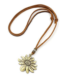 Fashion The Flowers Alloy Geometric Flower Leather Necklace