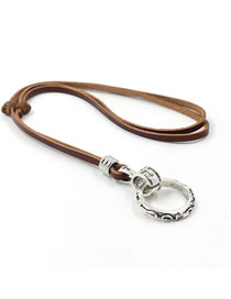 Fashion Ring 2 Alloy Ring Leather Necklace