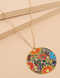 Fashion Gold Metal Print Circle Necklace