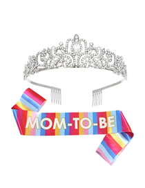 Fashion Mom To Be-white K Suit Satin Cloth Letter Ribbon + Diamond Crown Set