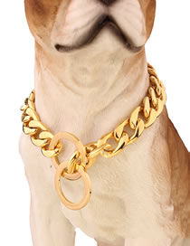 Fashion Gold 34 Inches (recommended Dog Neck 30 Inches) Titanium Steel Geometric Chain Dog Chain