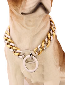 Fashion Gold + Silver (two-color) 18 Inches (recommended Dog Neck 14 Inches) Titanium Steel Geometric Chain Dog Chain