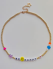 Fashion 3# Gold Bead Alphabet Bead Smiley Face Beaded Necklace