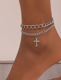 Fashion Silver Metal Diamond Cross Double Anklet