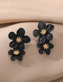 Fashion Black Flowers Alloy Flower Stud Earrings