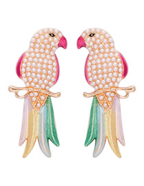 Fashion White Alloy Inlaid Pearl Bird Stud Earrings