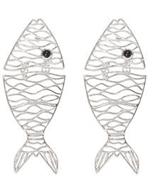Fashion Silver Earrings Alloy Hollow Fish Stud Earrings