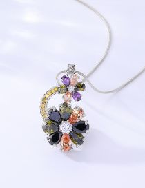 Fashion Color Copper And Diamond Flower Necklace
