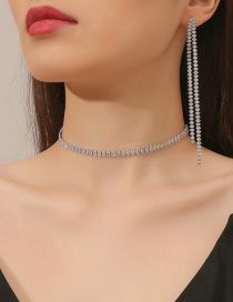 Fashion Loose Diamond Necklace + Earrings Geometric Diamond Earrings Necklace Set