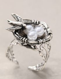 Fashion Antique Silver Style Alloy Bird's Nest Pearl Open Ring