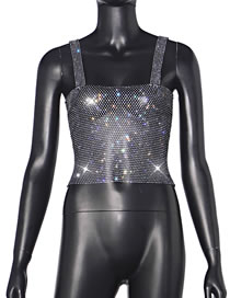 Fashion Black Cutout Fishnet Flash Diamond Vest